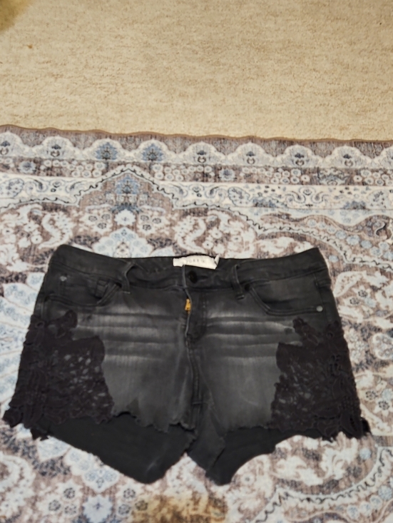 torrid Pants - torrid Black Washed Denim Shorts with Lace Panels